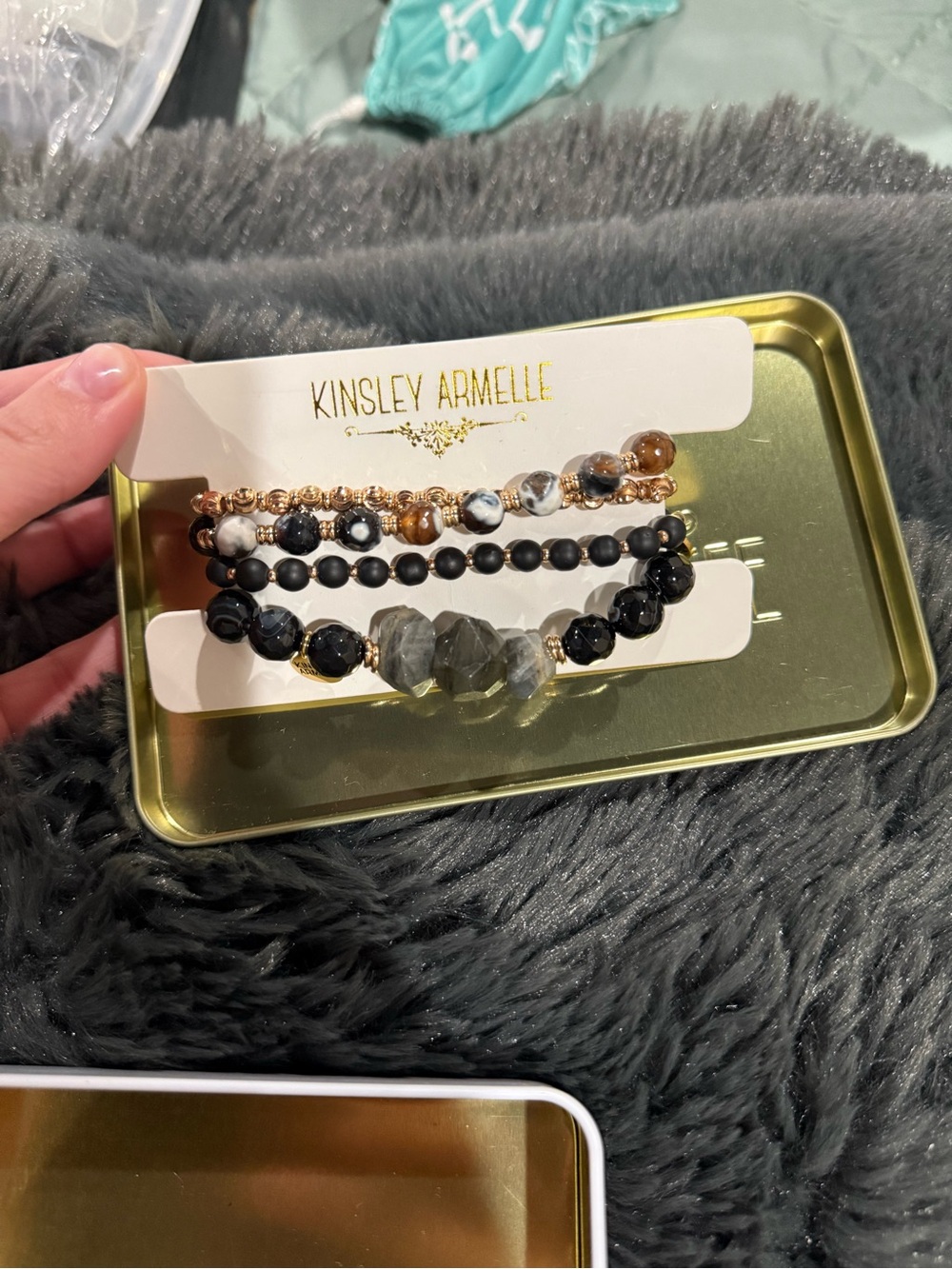 Kinsley Armelle Mixed Bead Bracelet Stack - Black, White, Brown, Gold